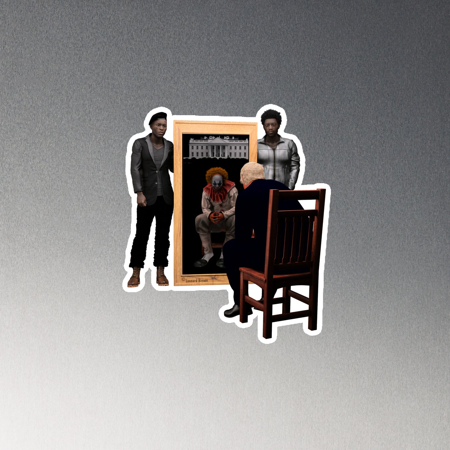Two men with Clown Mirror Magnet