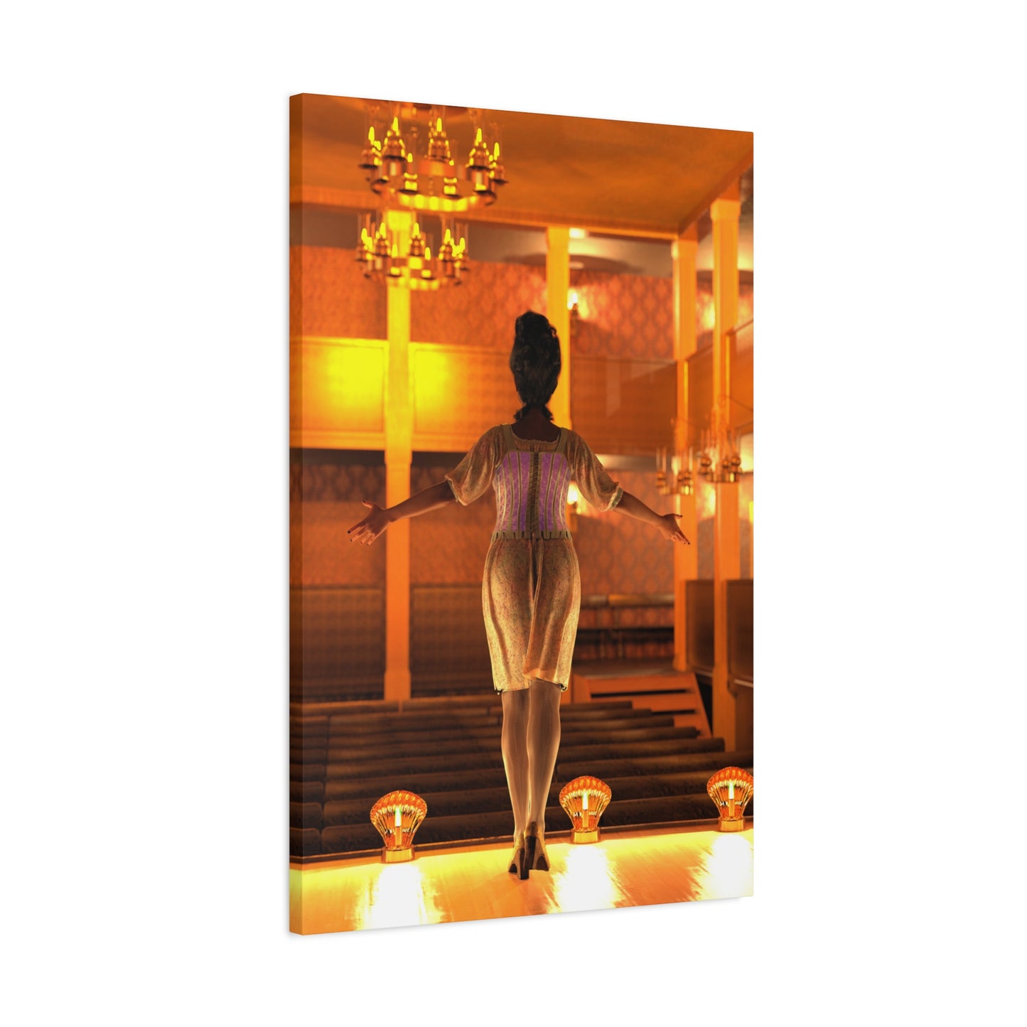 Theater Stagewoman Matte Canvas Print — Vintage Spotlight Art Stretched 1.25"