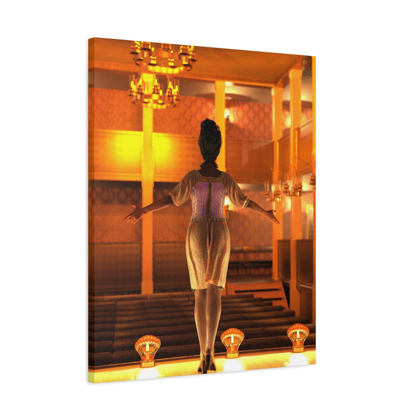 Theater Stagewoman Matte Canvas Print — Vintage Spotlight Art Stretched 1.25"