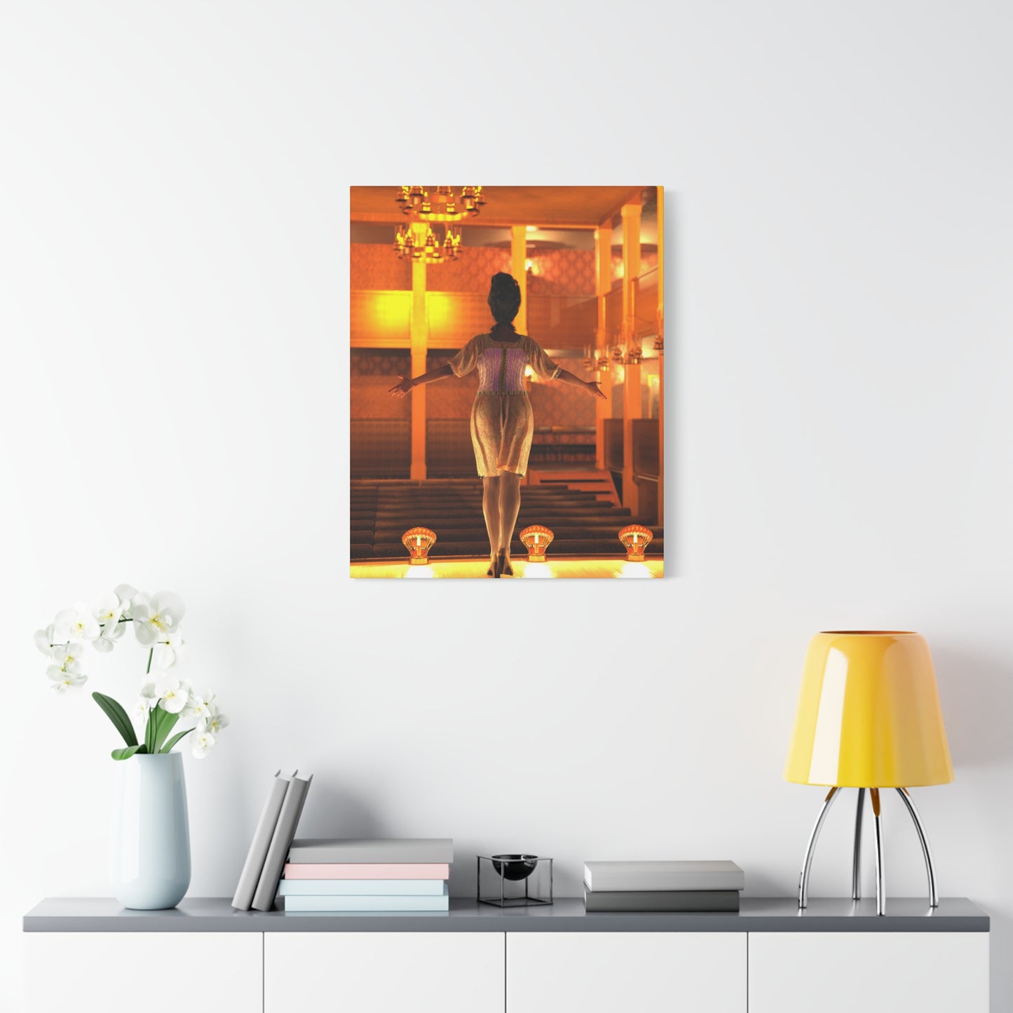 Theater Stagewoman Matte Canvas Print — Vintage Spotlight Art Stretched 1.25"