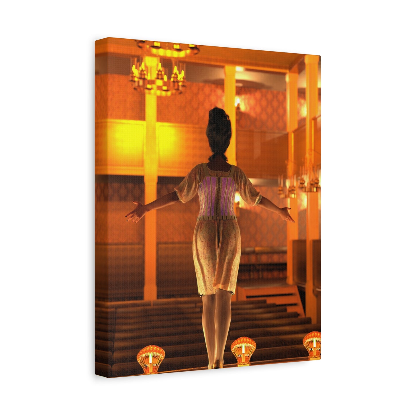 Theater Stagewoman Matte Canvas Print — Vintage Spotlight Art Stretched 1.25"