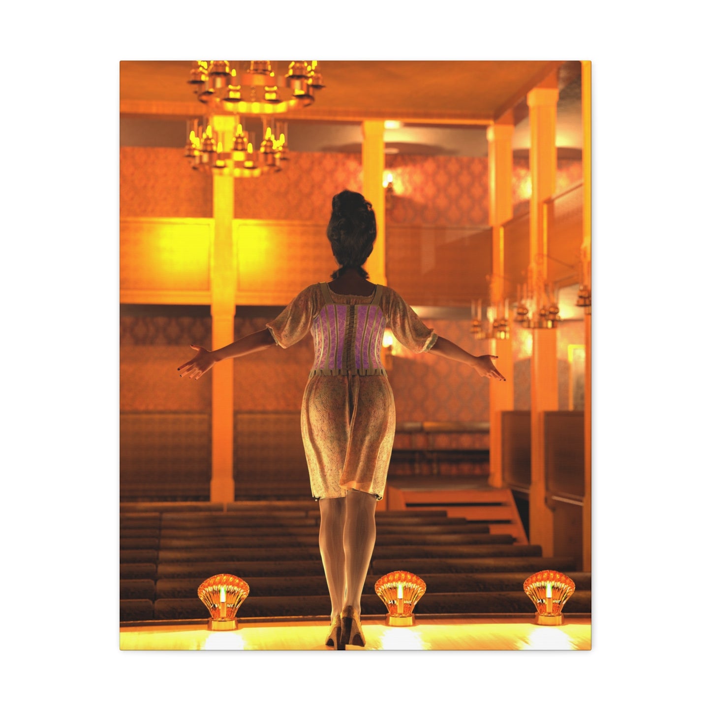 Theater Stagewoman Matte Canvas Print — Vintage Spotlight Art Stretched 1.25"