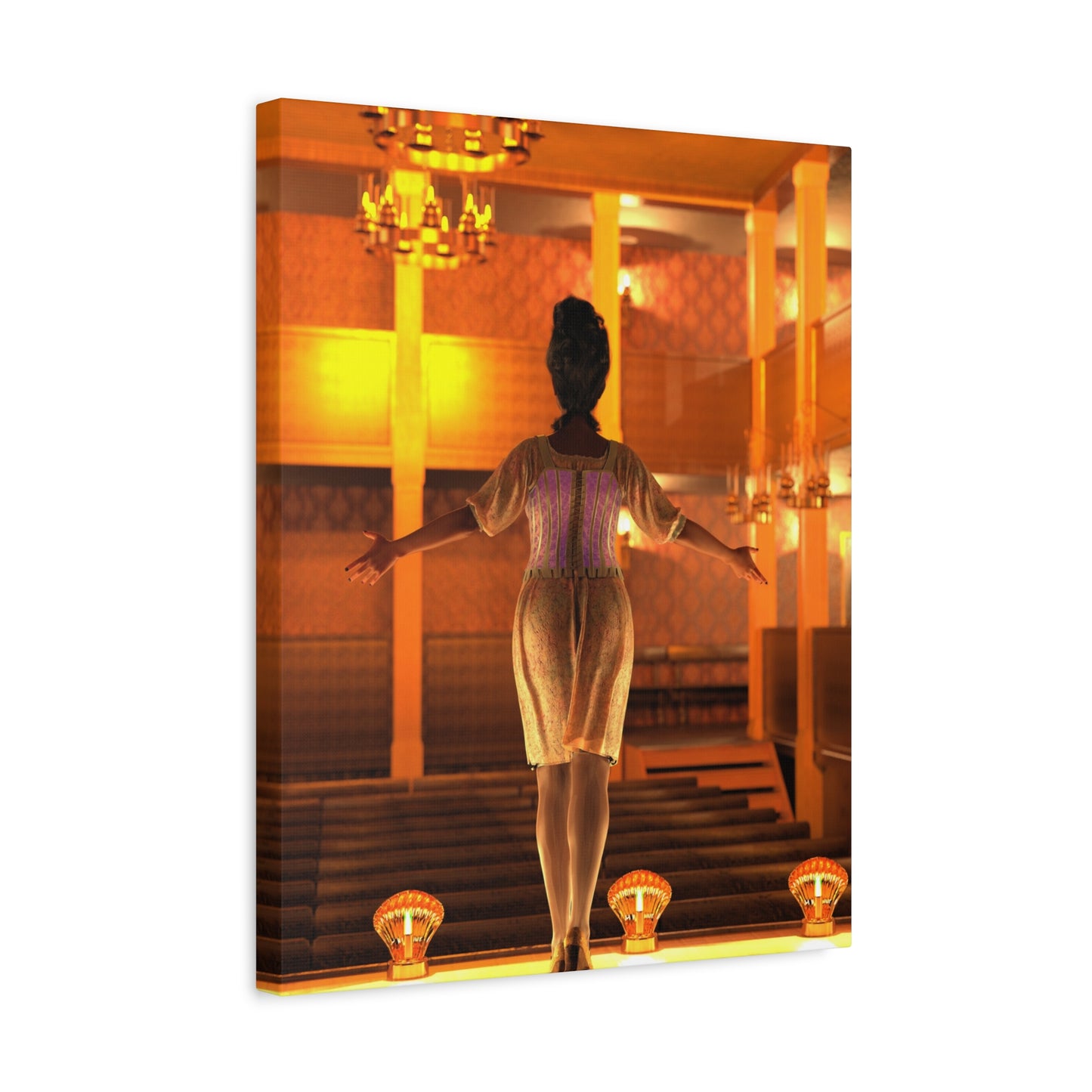 Theater Stagewoman Matte Canvas Print — Vintage Spotlight Art Stretched 1.25"