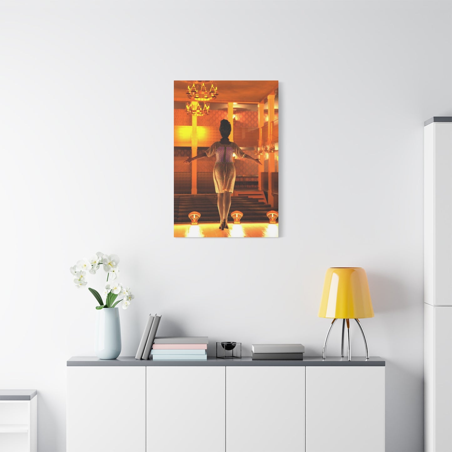 Theater Stagewoman Matte Canvas Print — Vintage Spotlight Art Stretched 1.25"