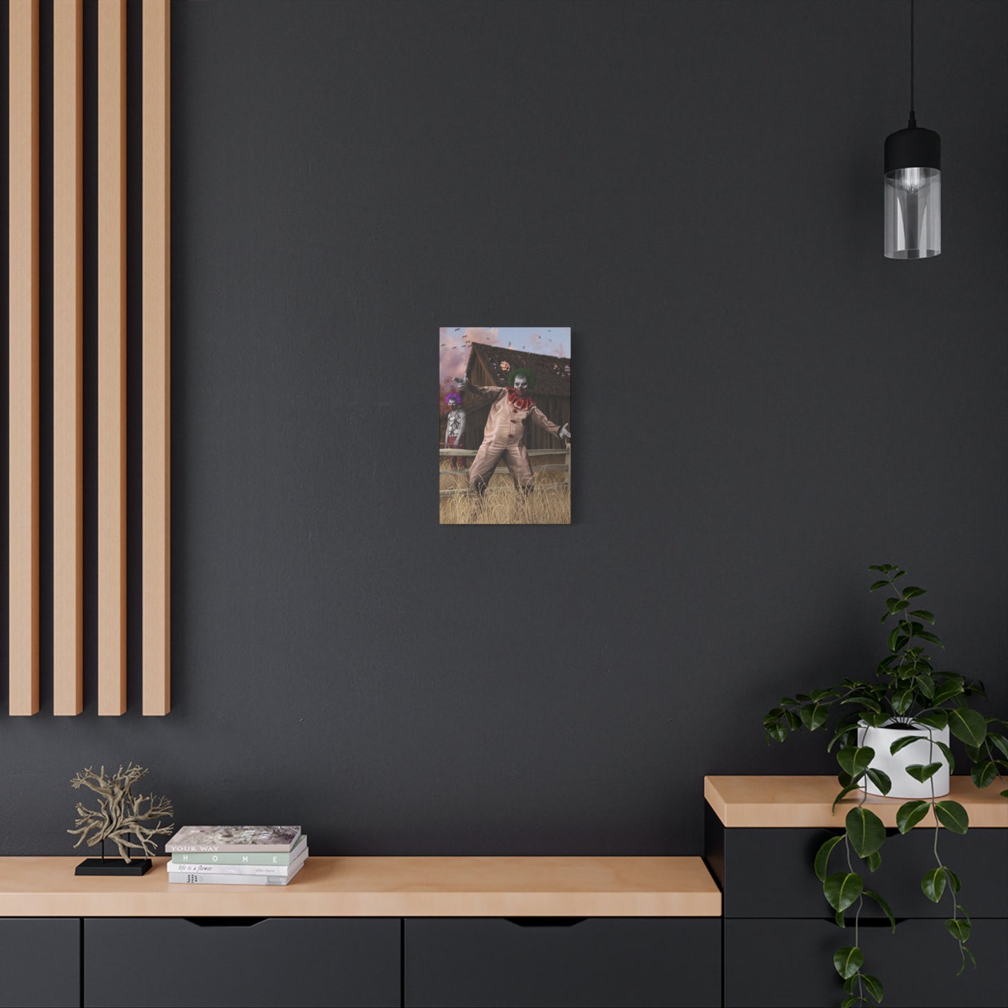 Creepy Clown Canvas Print — Haunted Barn Horror Wall Art