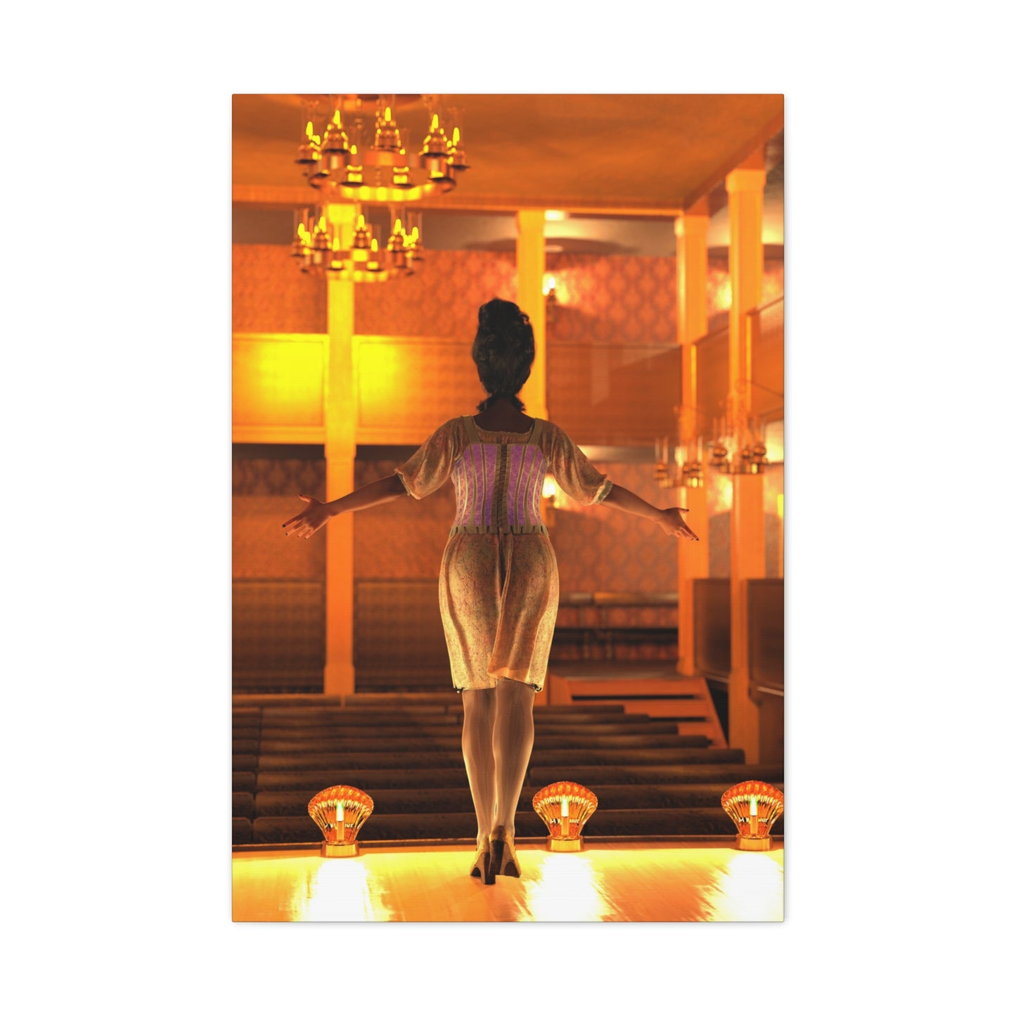Theater Stagewoman Matte Canvas Print — Vintage Spotlight Art Stretched 1.25"