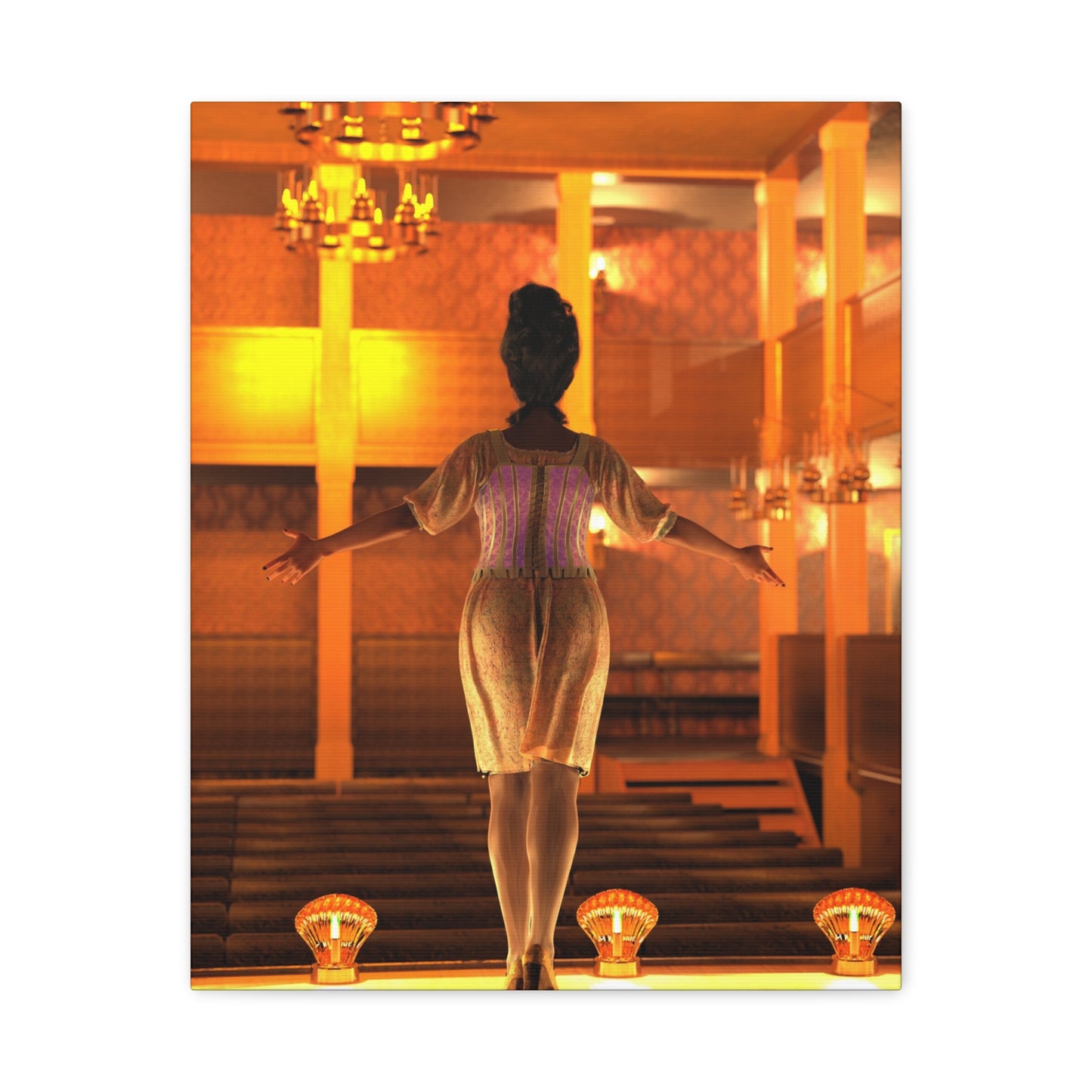 Theater Stagewoman Matte Canvas Print — Vintage Spotlight Art Stretched 1.25"