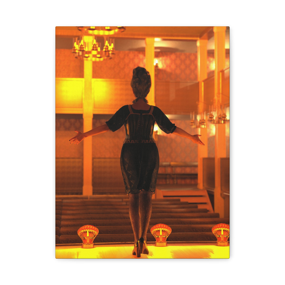 Golden Lounge Woman Matte Canvas Wall Art