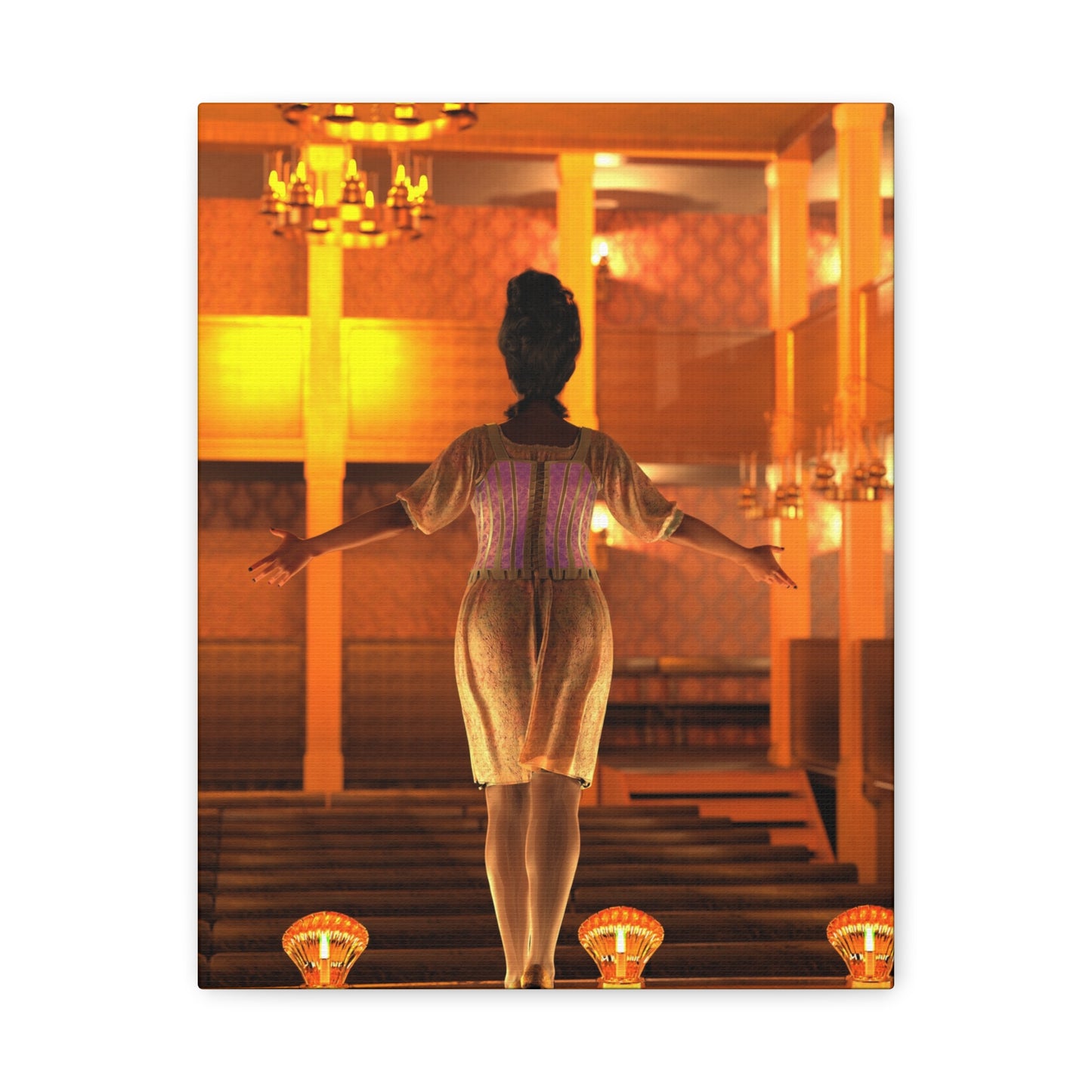 Theater Stagewoman Matte Canvas Print — Vintage Spotlight Art Stretched 1.25"