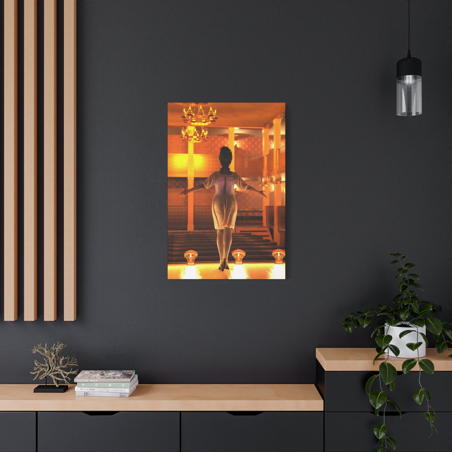 Theater Stagewoman Matte Canvas Print — Vintage Spotlight Art Stretched 1.25"