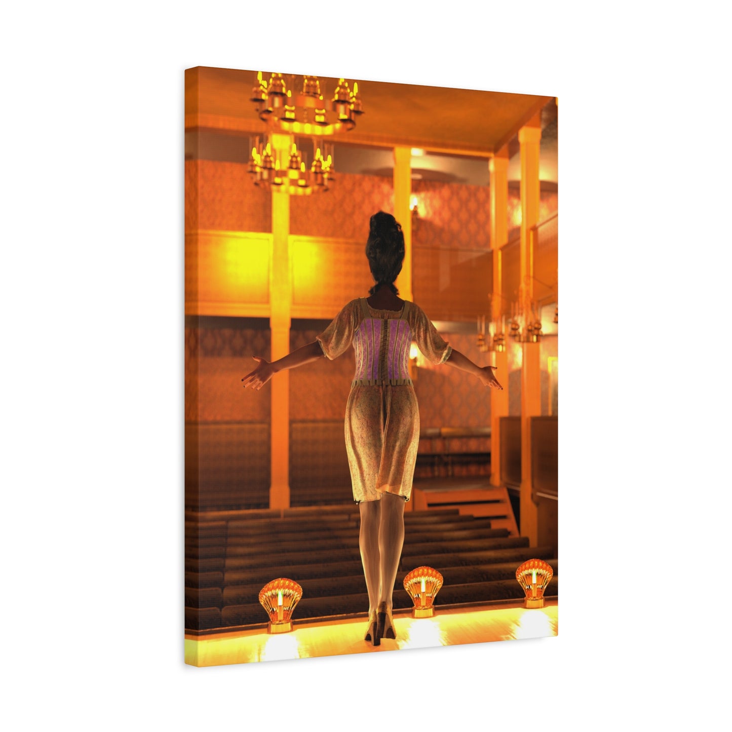 Theater Stagewoman Matte Canvas Print — Vintage Spotlight Art Stretched 1.25"