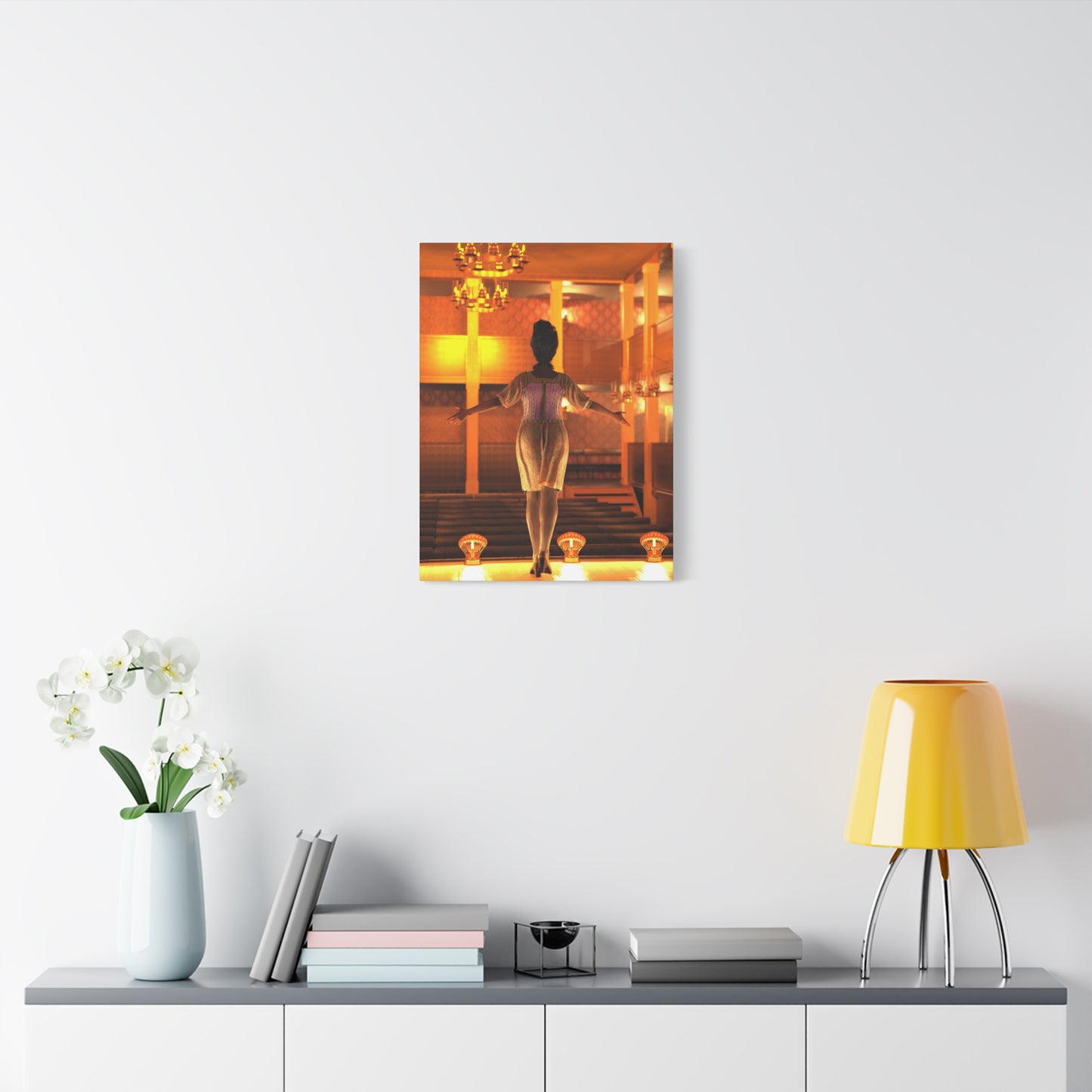 Theater Stagewoman Matte Canvas Print — Vintage Spotlight Art Stretched 1.25"