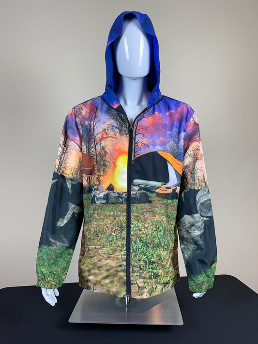Camping scene windbreaker jacket