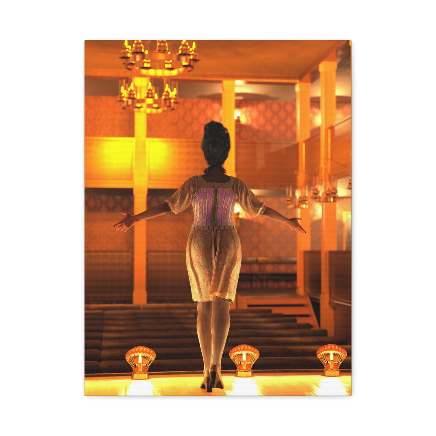 Theater Stagewoman Matte Canvas Print — Vintage Spotlight Art Stretched 1.25"