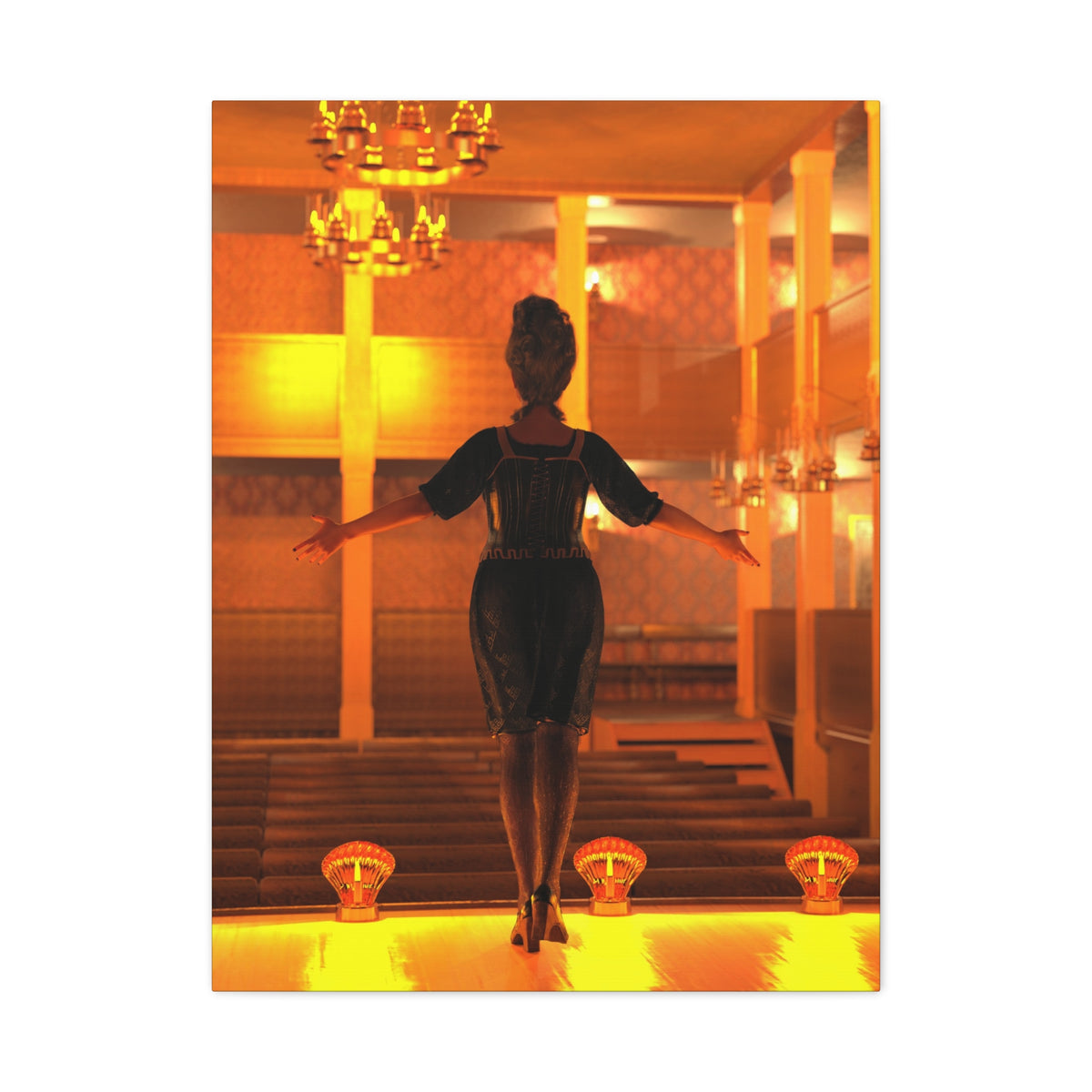 Golden Lounge Woman Matte Canvas Wall Art