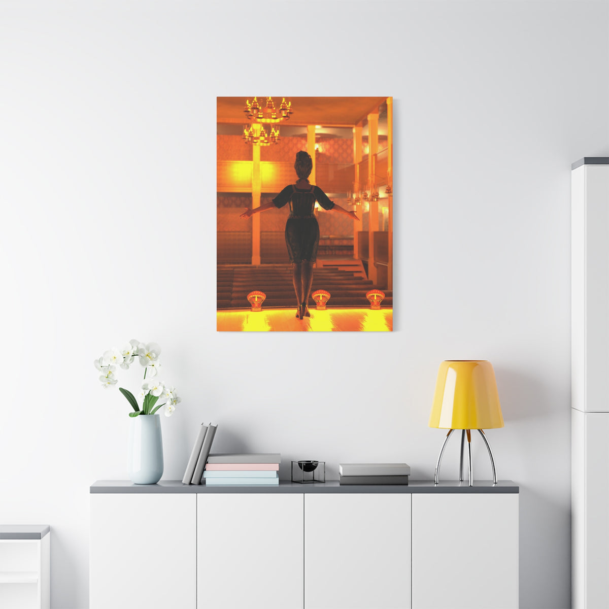 Golden Lounge Woman Matte Canvas Wall Art