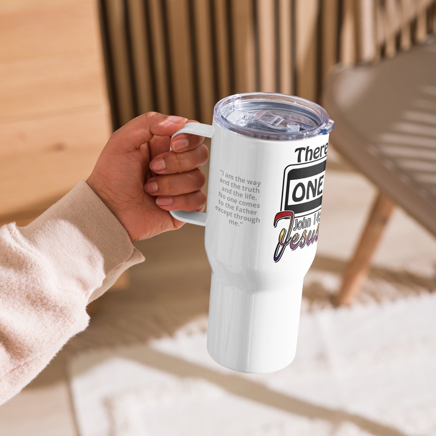 One Way Travel mug with a handle