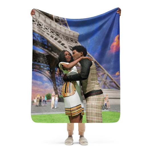 Couple in Paris Sherpa blanket